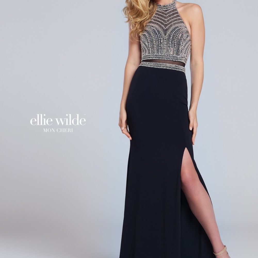Ellie Wilde Midnight Blue Beaded Prom Dress
